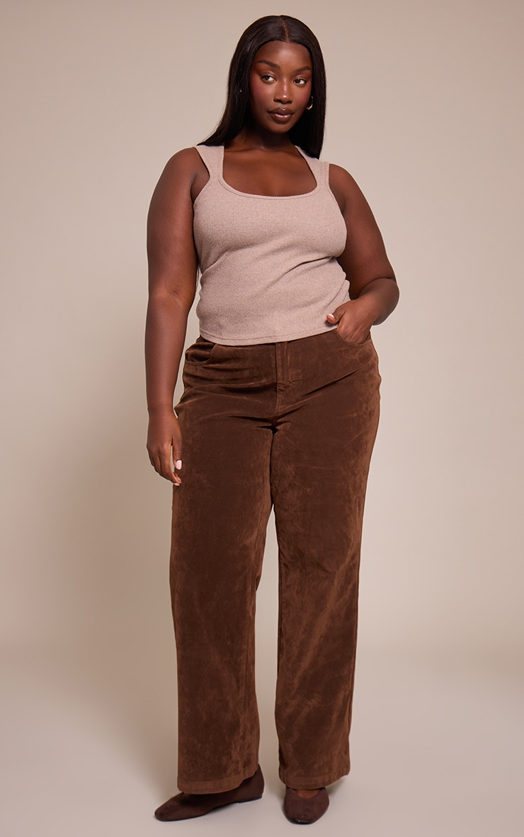 Plus Oatmeal Soft Touch Rib Square Neck Top image 3