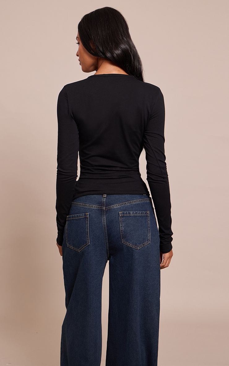 Tall Black Crew Neck Cotton Long Sleeve Top image 2
