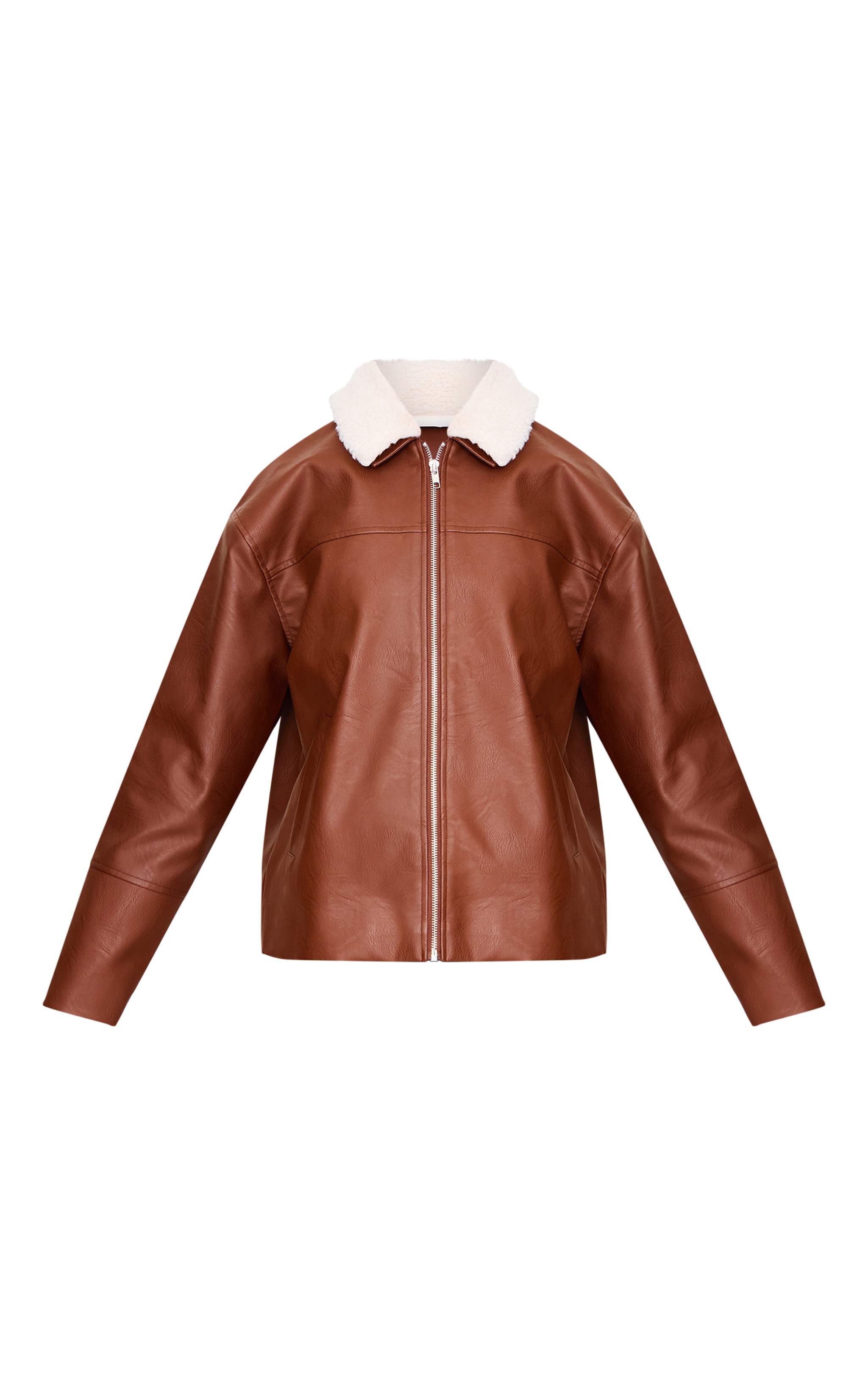 Washed Brown Detachable Faux Fur Collar Faux Leather Jacket image 5