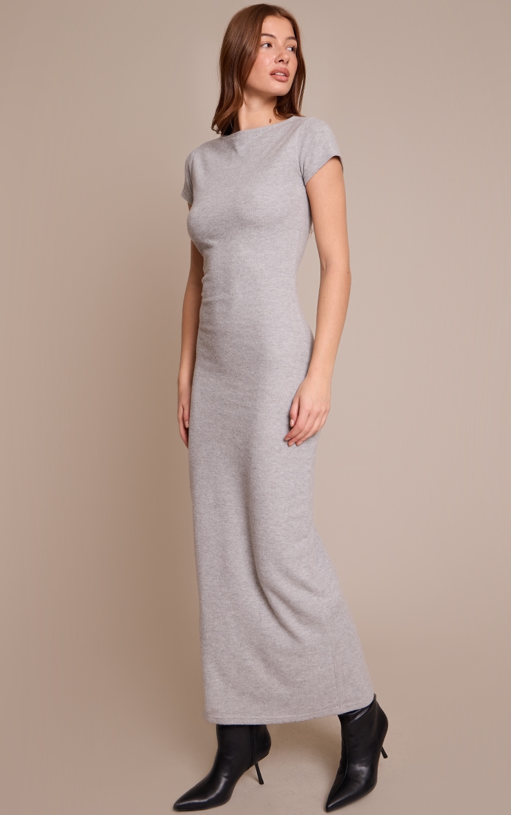 Grey Soft Brushed Short Sleeve Maxi Dress image 3