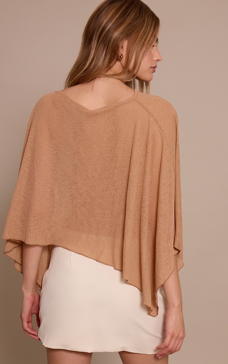 Tan Tencel Asymmetric Drape Long Top image 2