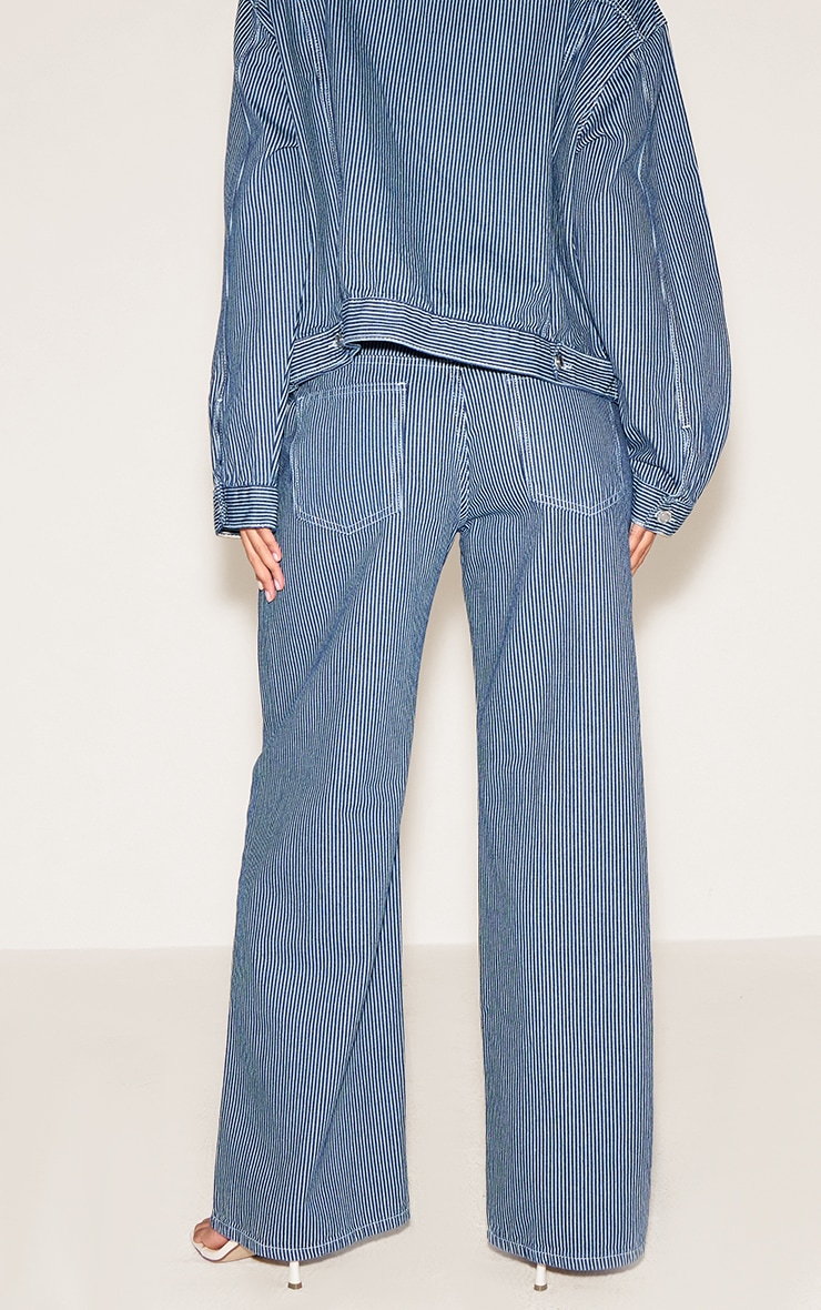 Navy Striped Low Rise Wide Leg Jeans image 3