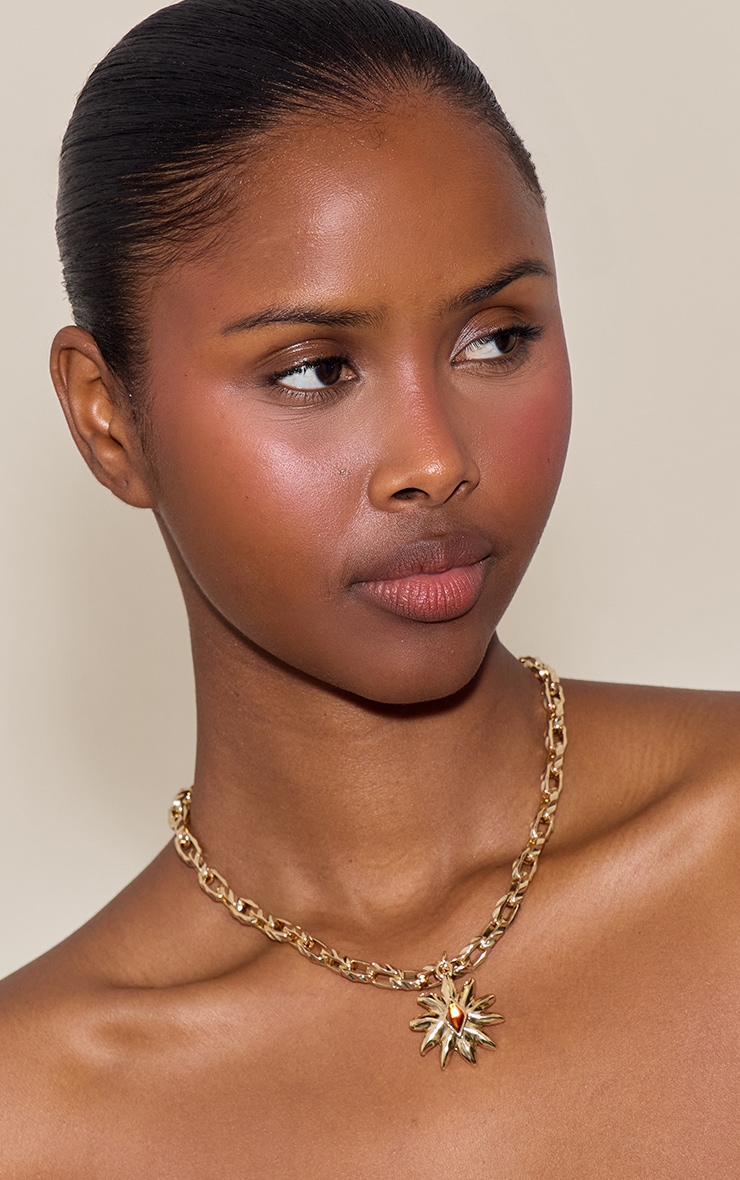 Gold Tigers Eye Floral Pendant Necklace image 1