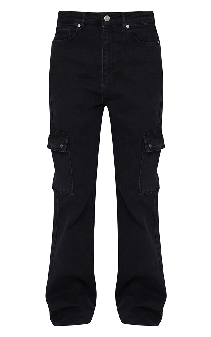 Washed Black Cargo Pocket Skinny Flared Jeans image 5