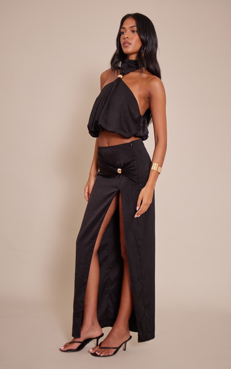 Tall Black Hardware Detail Split Detail Maxi Skirt image 1
