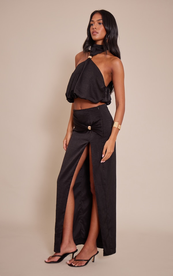 Tall Black Hardware Detail Split Detail Maxi Skirt
