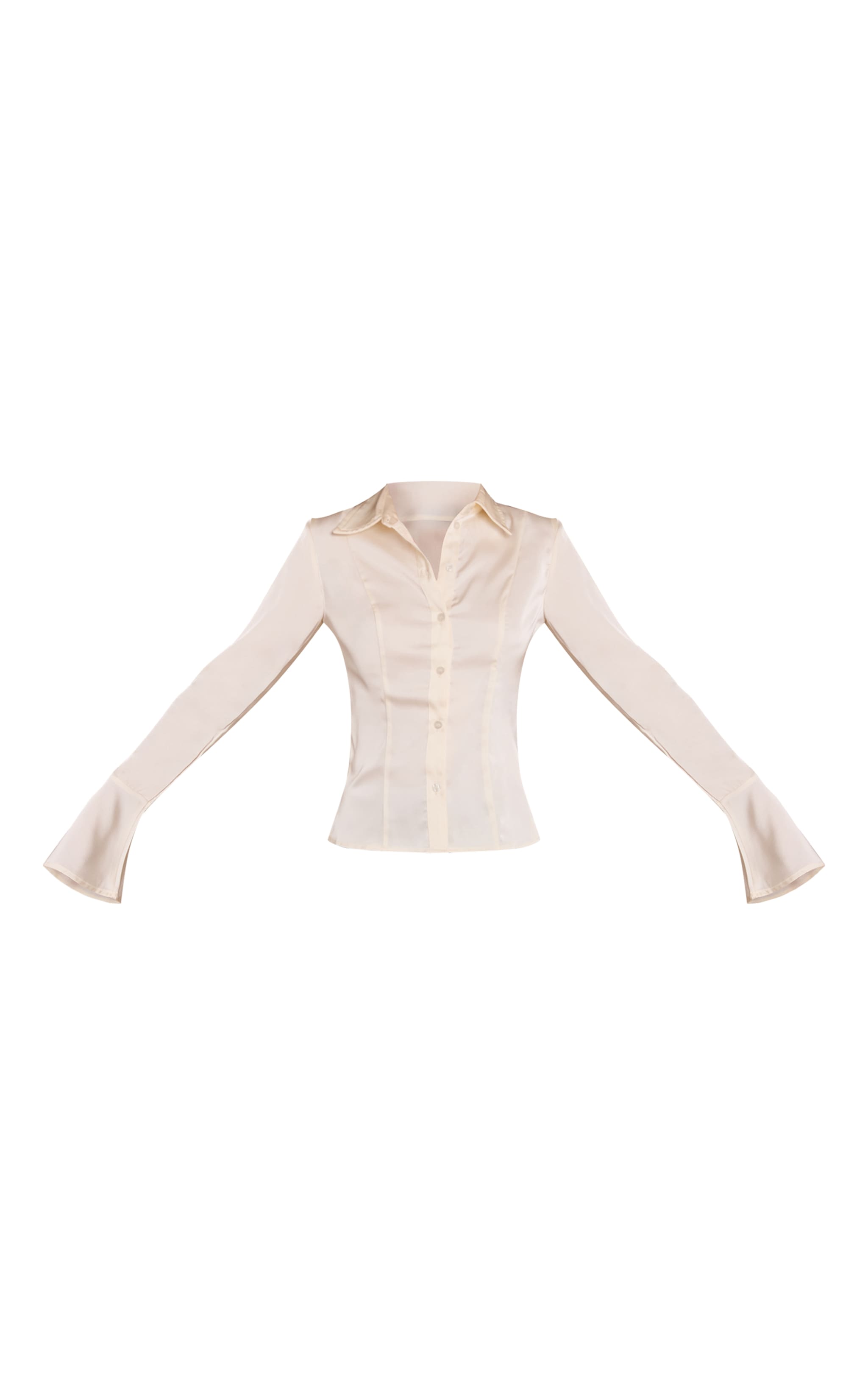Chemise ajustée satinée crème à manches evasées image 5