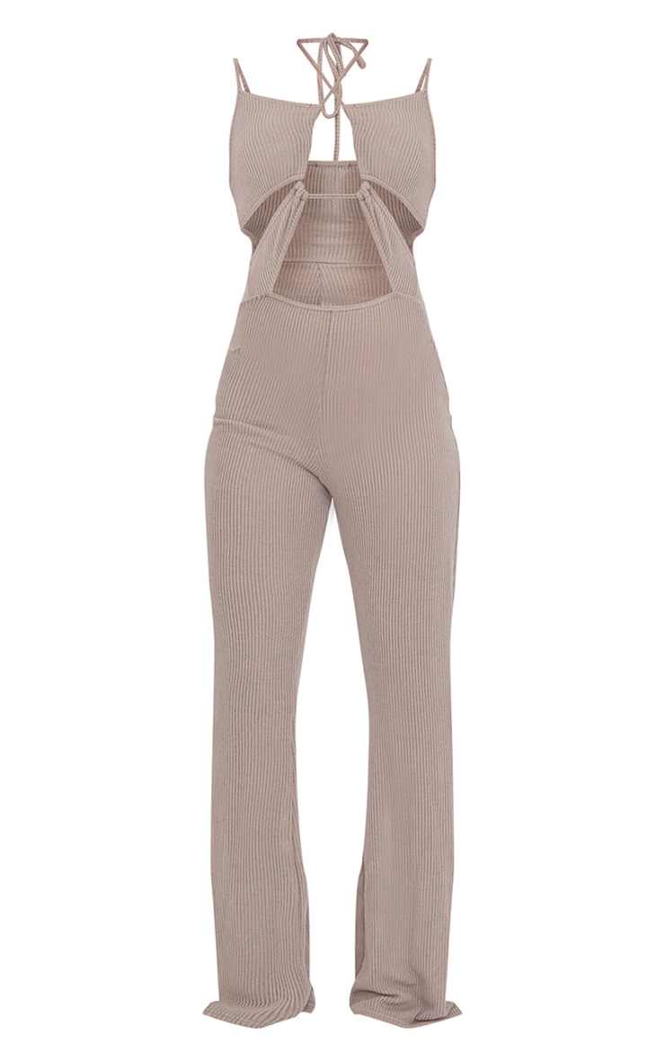 Light Grey Textured Cross Front Jumpsuit image 5