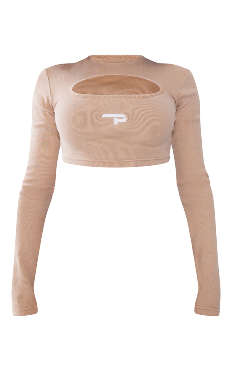 Stone P Embroidered Washed Rib Cut Out Crop Top image 5