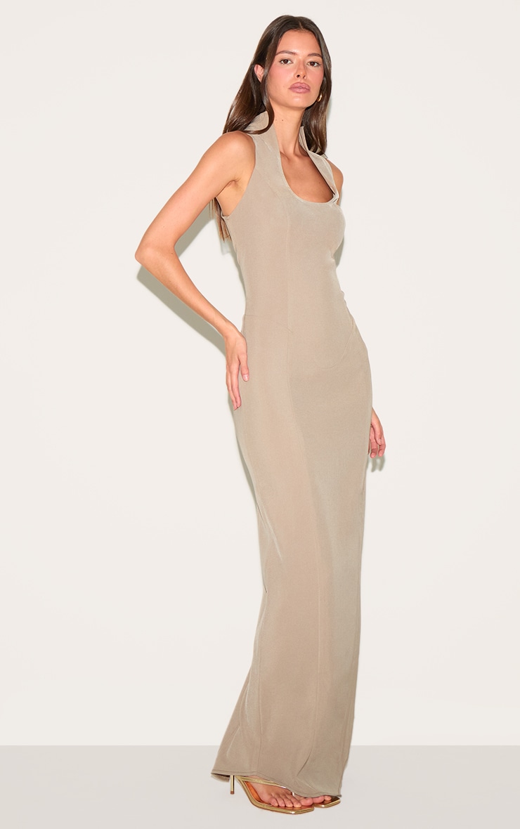 Robe longue tissée gris champignon à col rond image 3