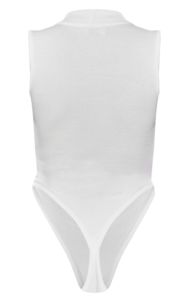 White Rib High Neck Sleeveless Bodysuit image 6