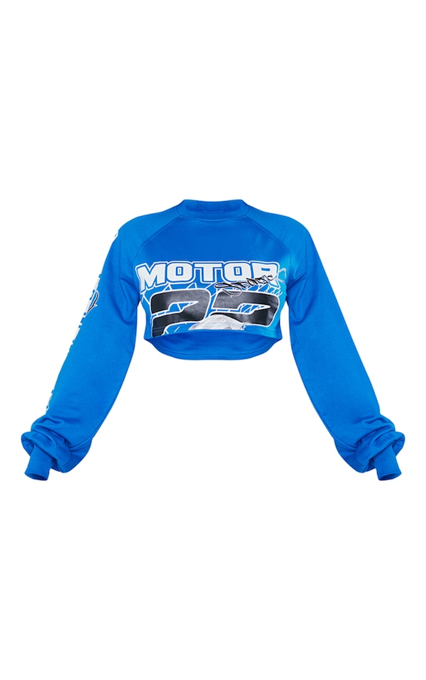 Shape Crop top bleu cobalt graphique motorsport à manches longues image 5