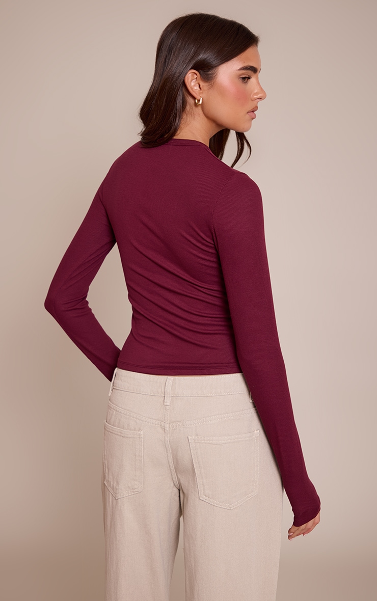 Wine Soft Rib Button Down Long Sleeve Top image 2