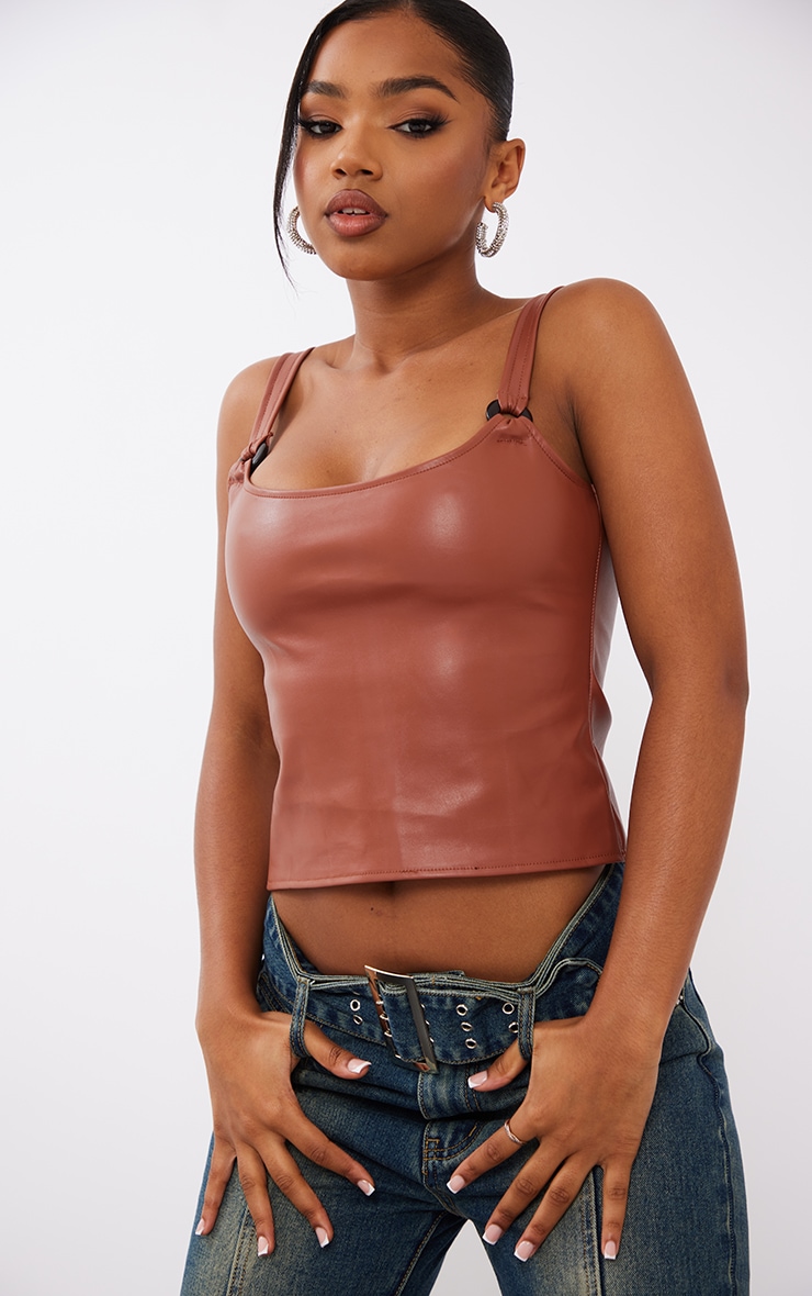 Chocolate Faux Leather Top image 1
