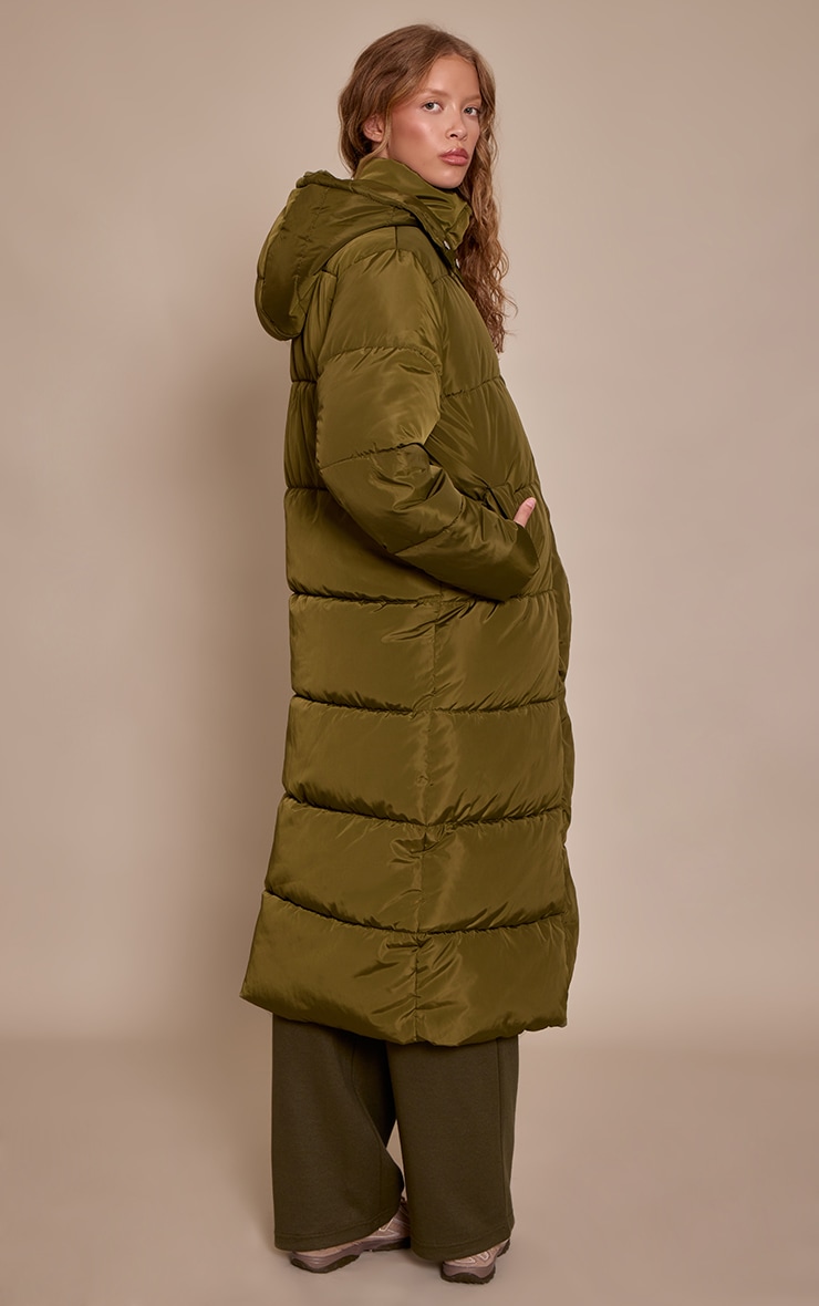 Khaki Longline Puffer Coat image 2