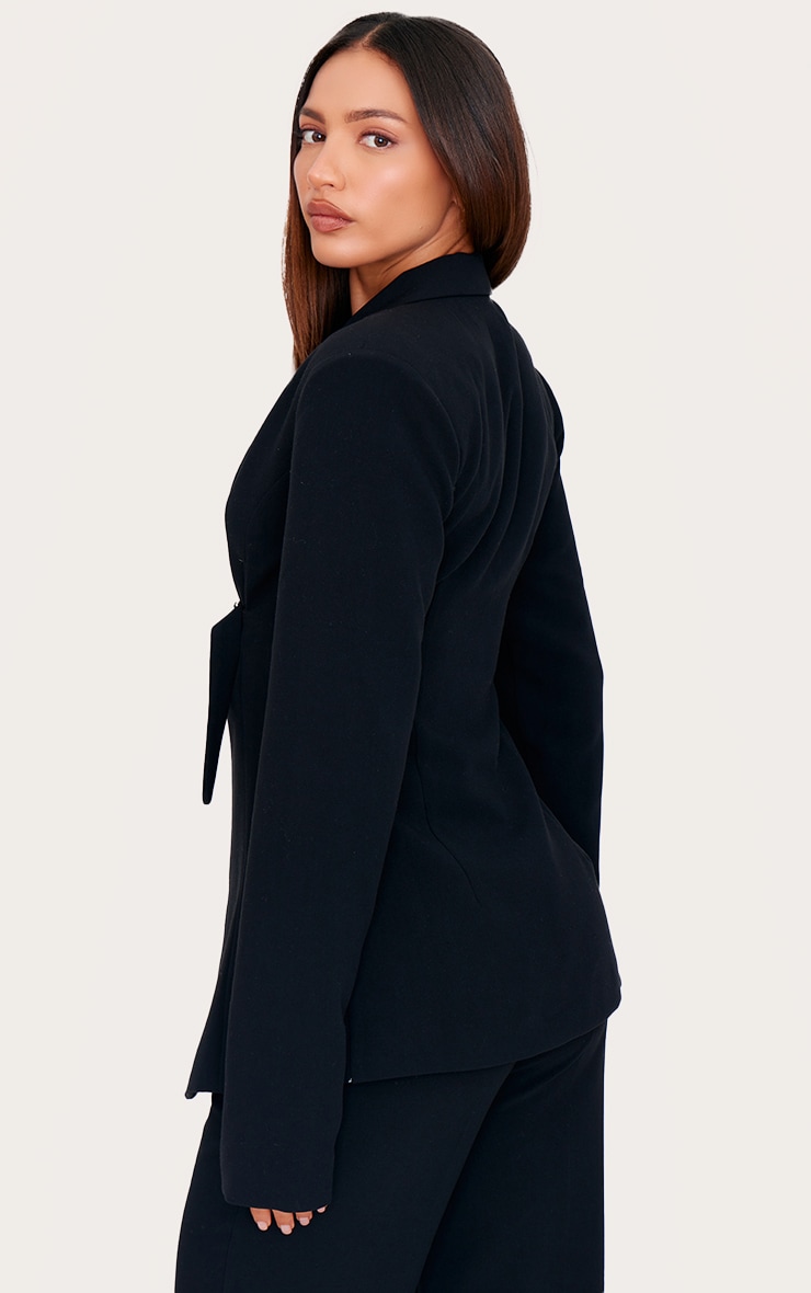 Tall Black Strap Detail Fitted Blazer image 2