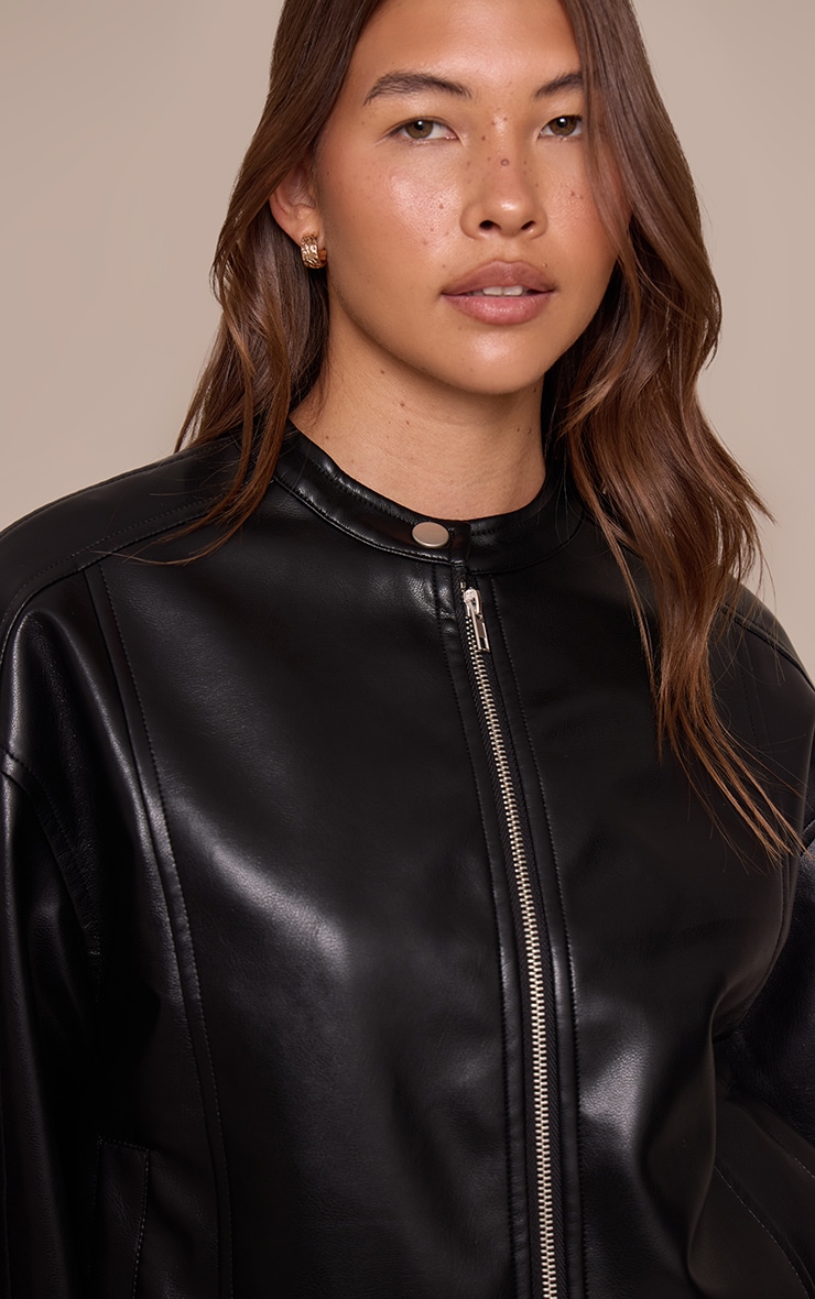 Black Soft Faux Leather Jacket image 4