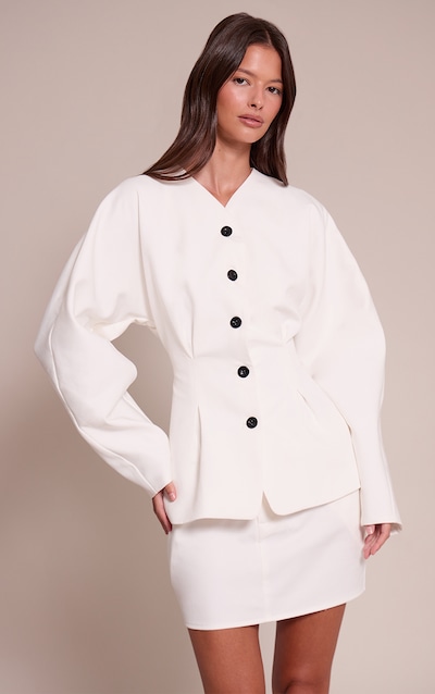 Cream Cinched Waist Button Up Blazer