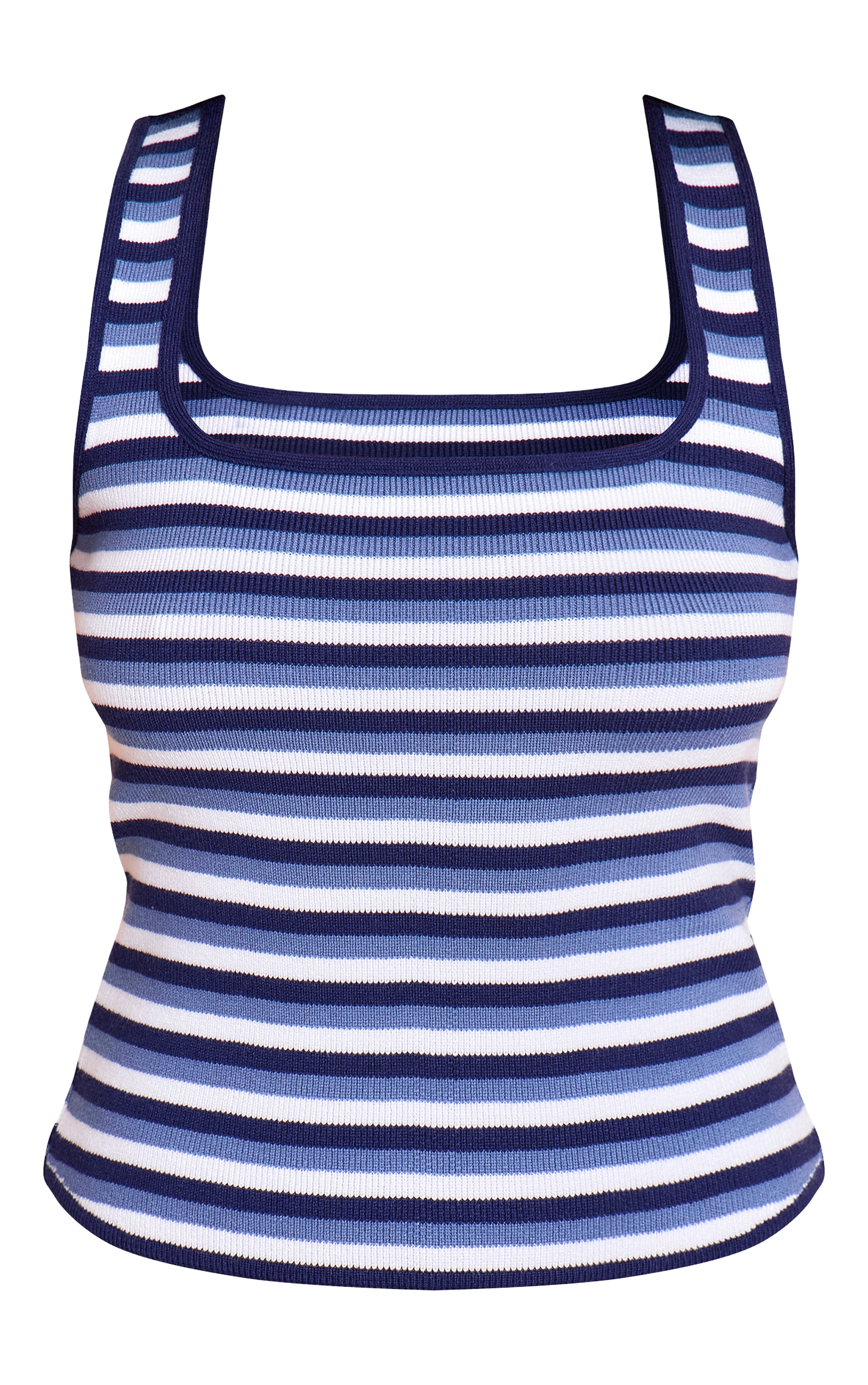 Blue Striped Knit Scoop Neck Tank Top image 5