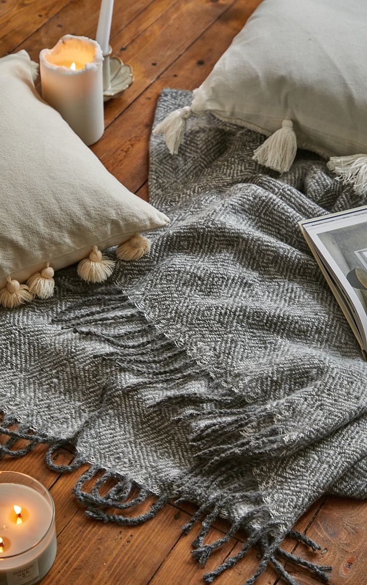 Grey Diamond Tassel Throw Home PrettyLittleThing IE