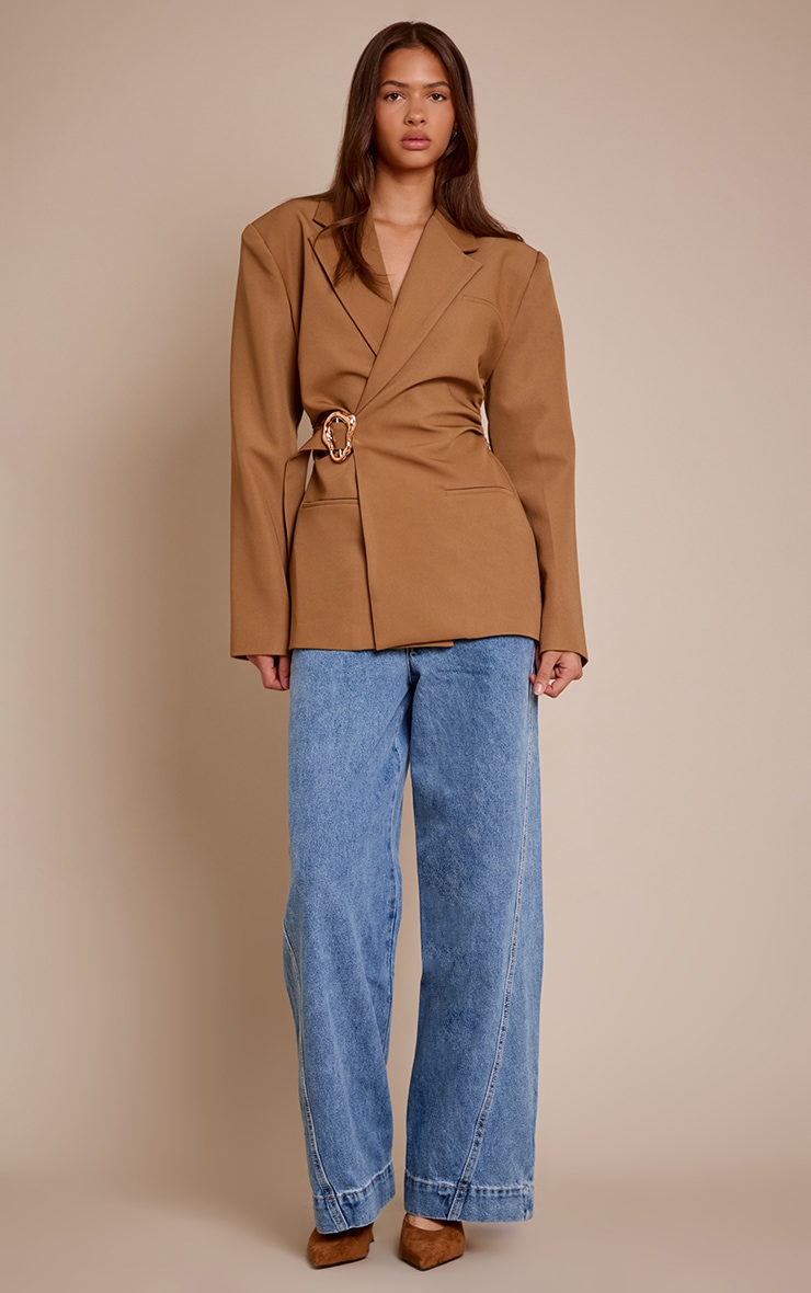 Camel Belted Trim Detail Blazer image 3