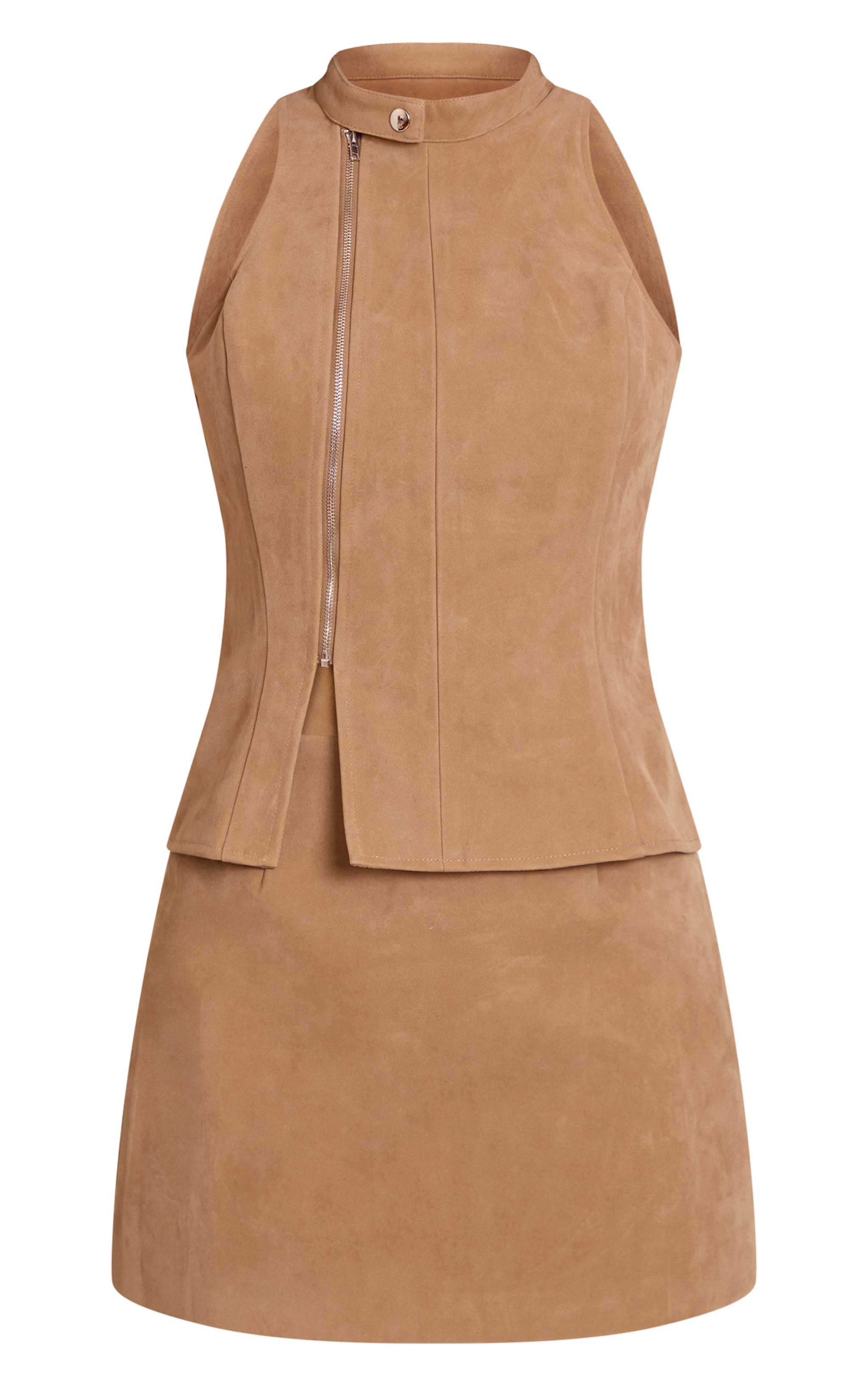 Mini robe en suédine marron clair à zip image 5