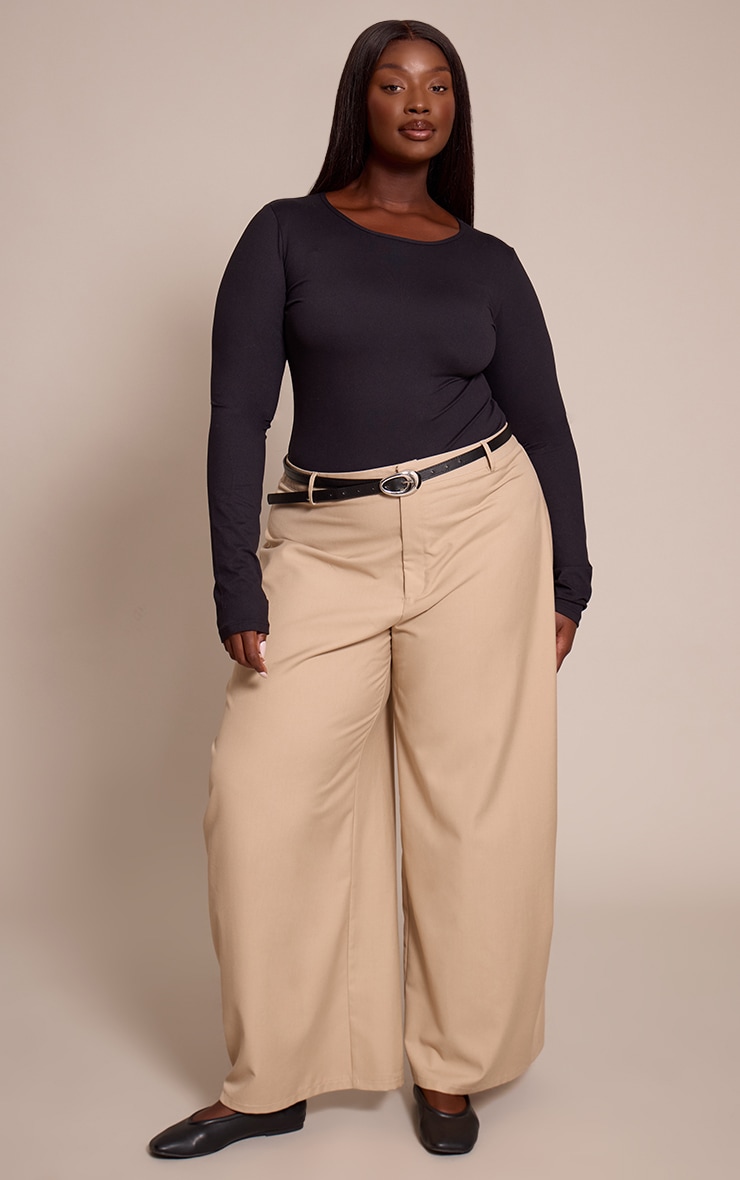 Plus Tan Belted Wide Leg Pants image 1