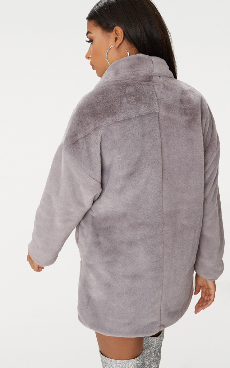 Grey Faux Fur Longline Coat PLT IRE