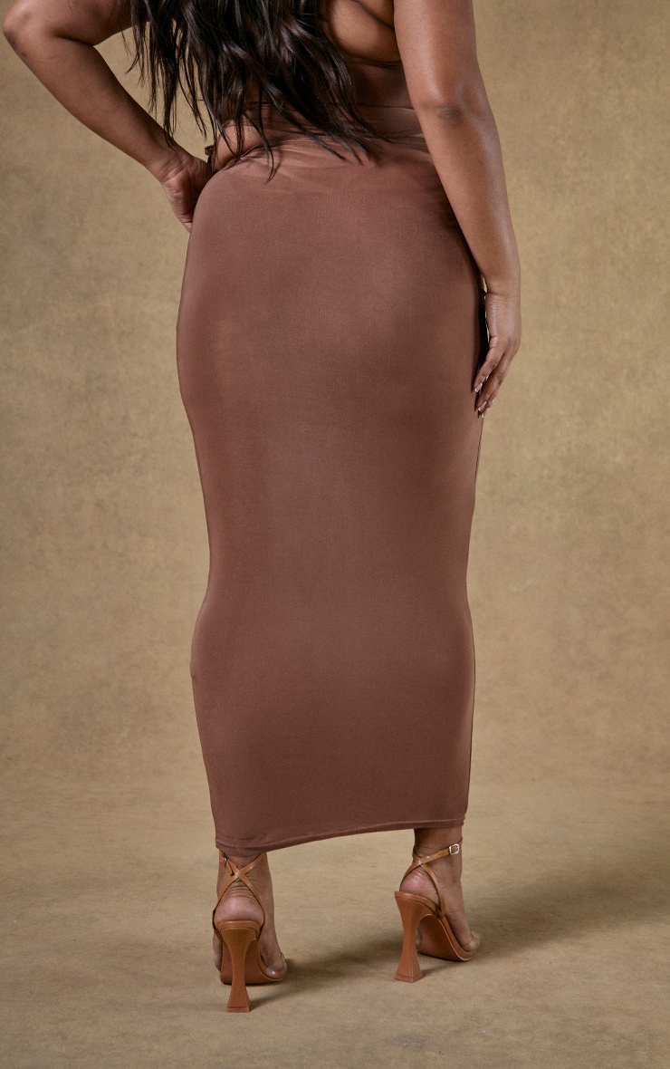 Plus Brown Slinky Low Rise Maxi Skirt image 3