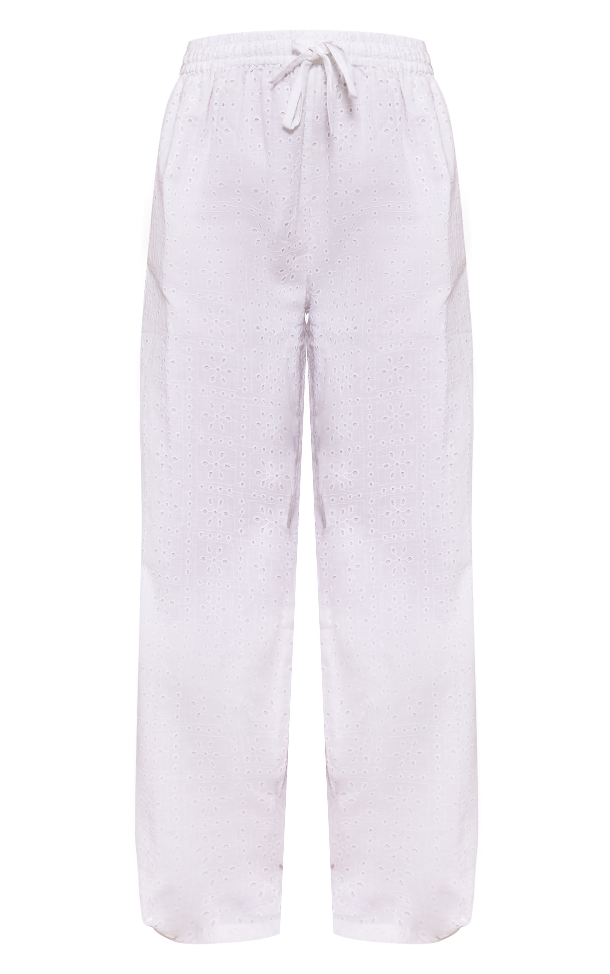 White Broderie Drawstring Waist Pants image 5