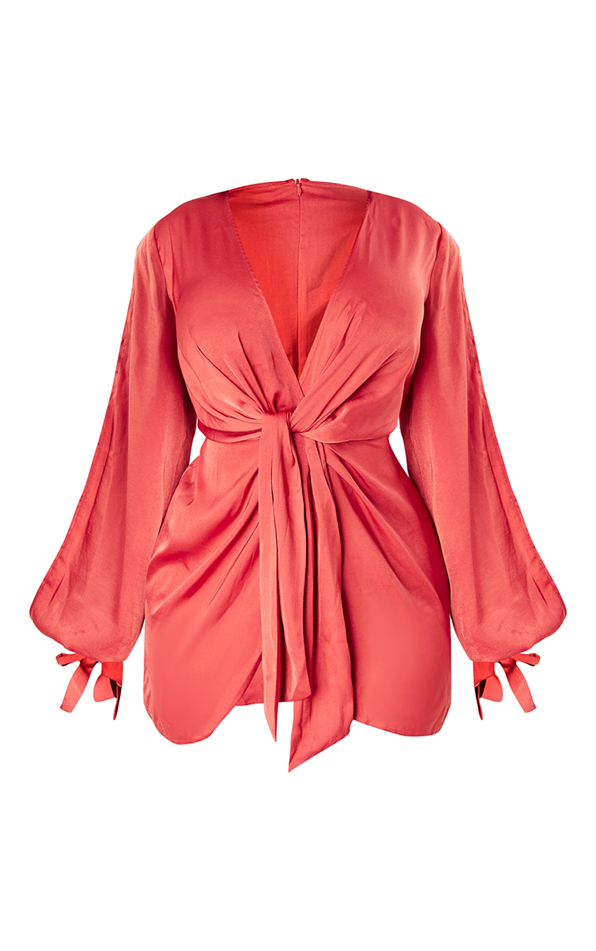 Plus Rust Satin Twist Front Open Sleeve Wrap Dress image 1