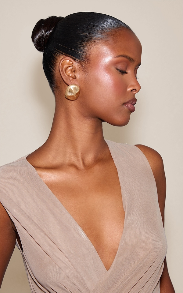 Gold Brushed Hammered Stud Earrings