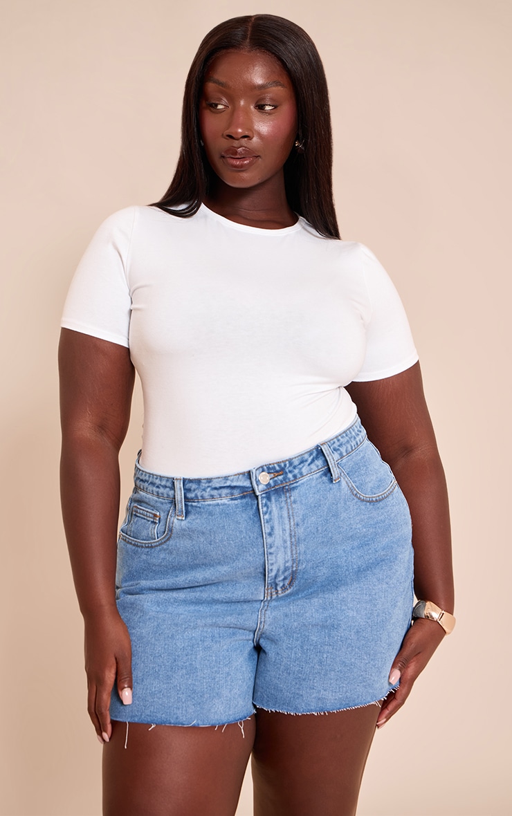Plus White Cotton Crew Neck Short Sleeve Bodysuit  image 1