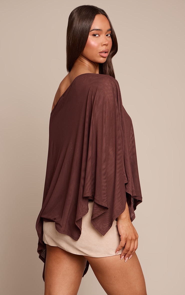 Chocolate Mesh Oversized Cape Detail Top image 2