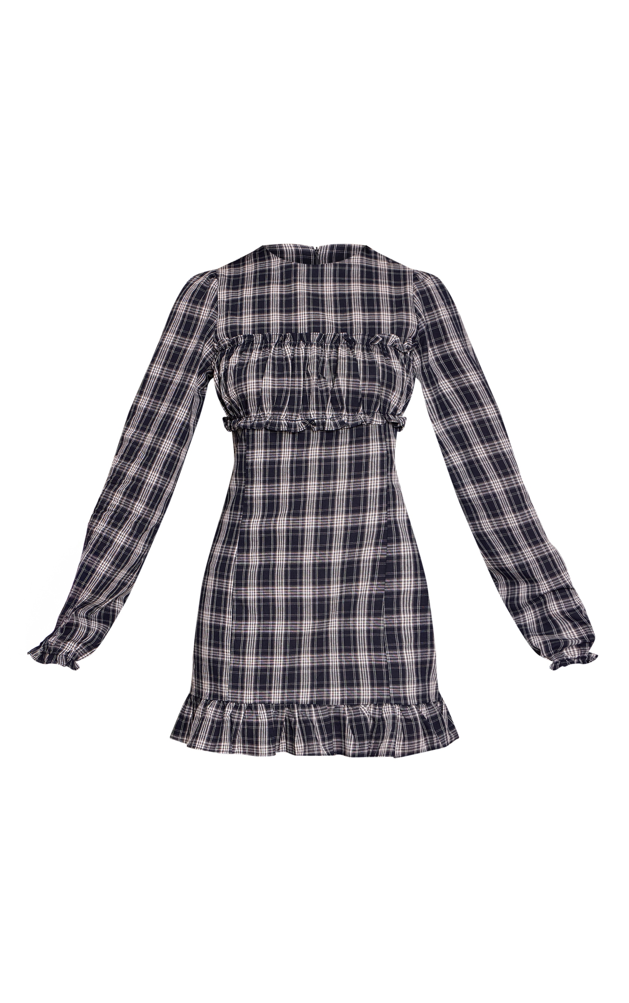 Navy Check Ruched Bust Long Sleeve Shift Dress image 5