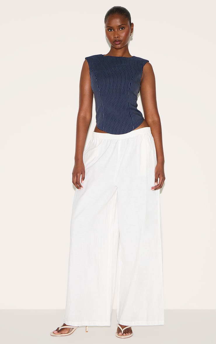 Navy Striped Cotton Tailored Sleeveless Top image 3