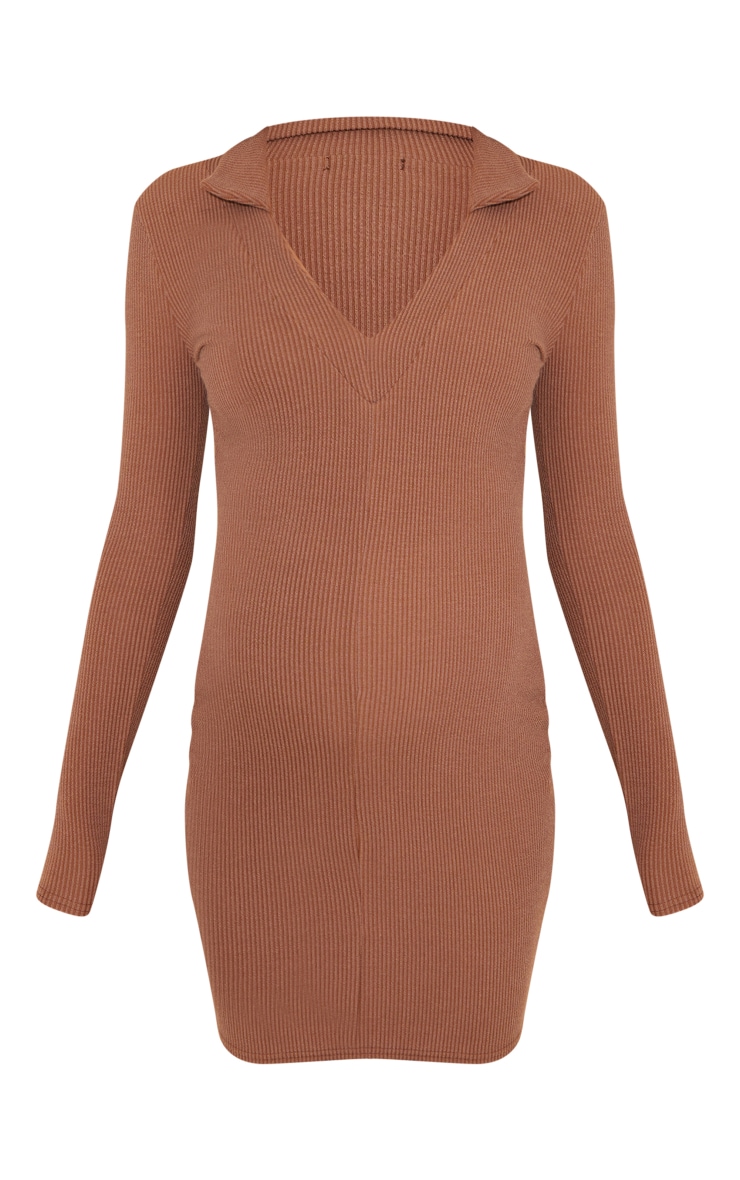Maternity Chocolate Plunge Polo Neck Mini Dress image 5