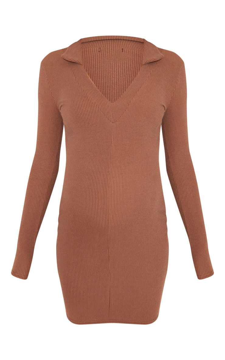 Maternity Chocolate  Plunge Polo Neck Mini Dress image 5