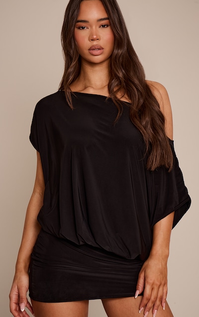 Black Slinky Bagged Out Mini Dress