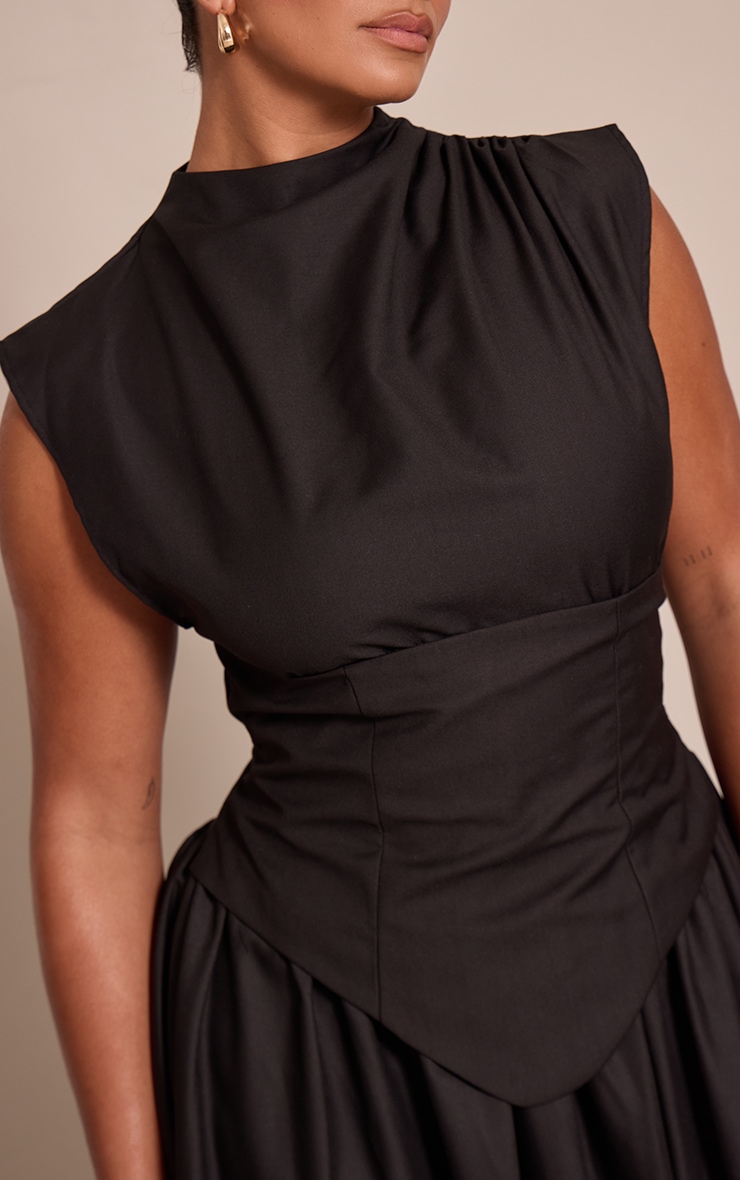 Shape black Woven High Neck Corseted Maxi Shift Dress image 4