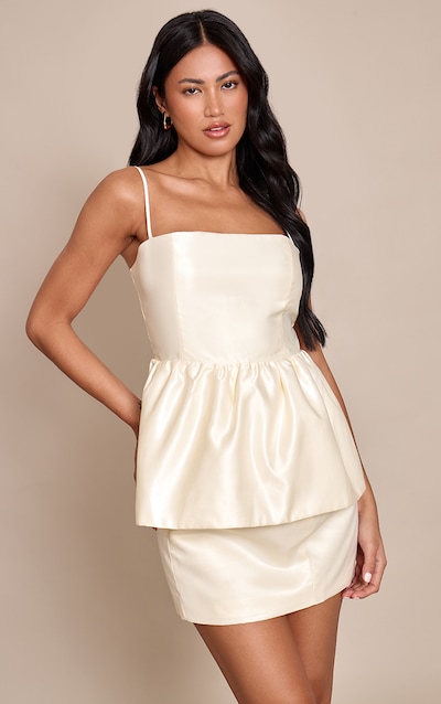 Cream Satin Strappy Puffball Top