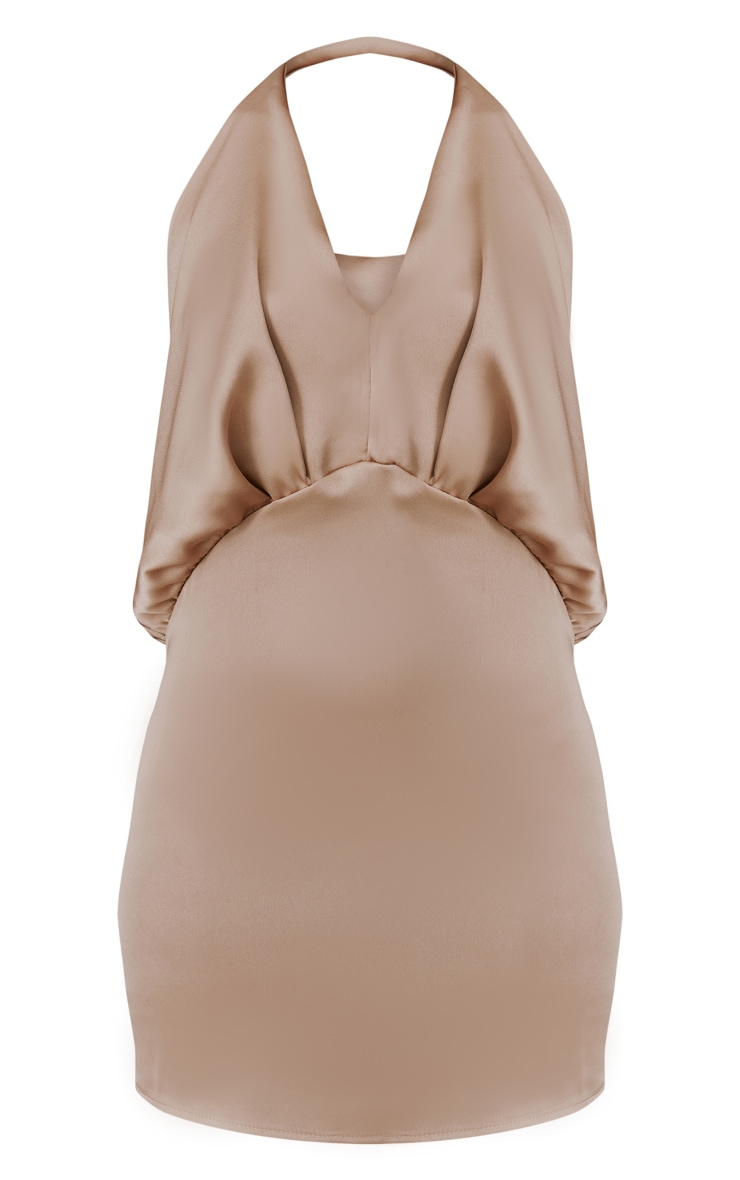 Camel Satin Plunge Halterneck Slip Dress image 5