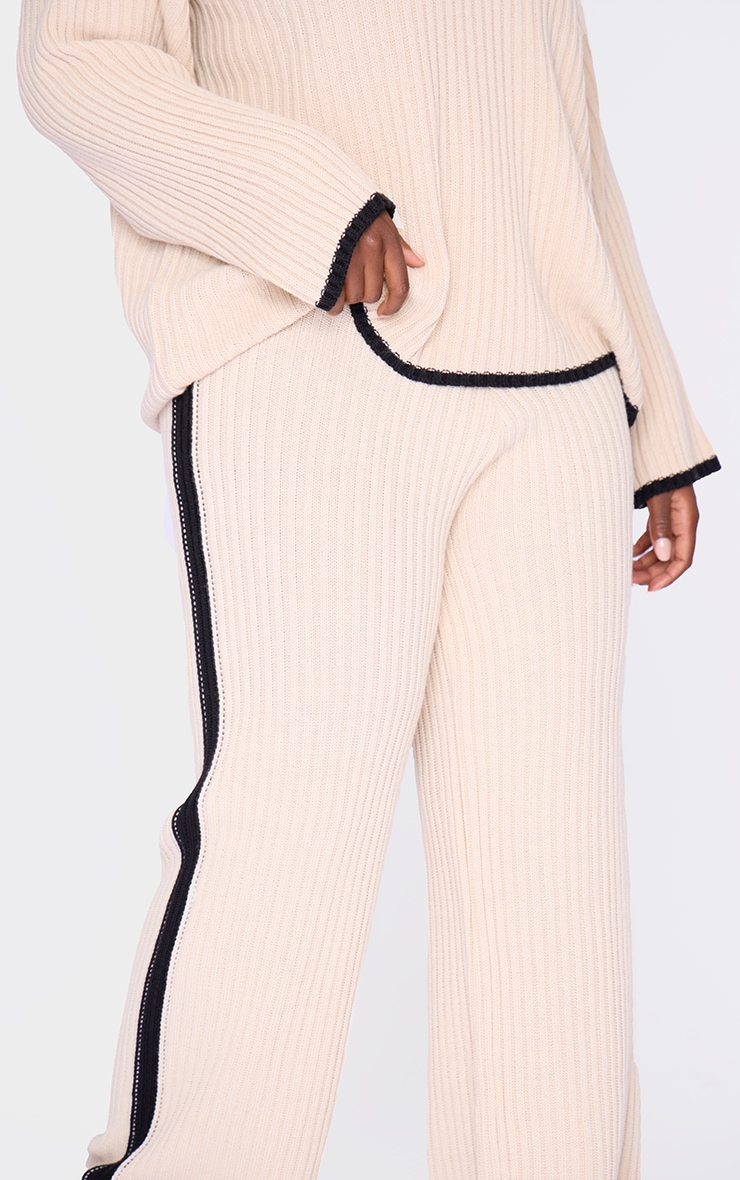 Plus Cream Contrast Stitch Wide Leg Trousers image 4