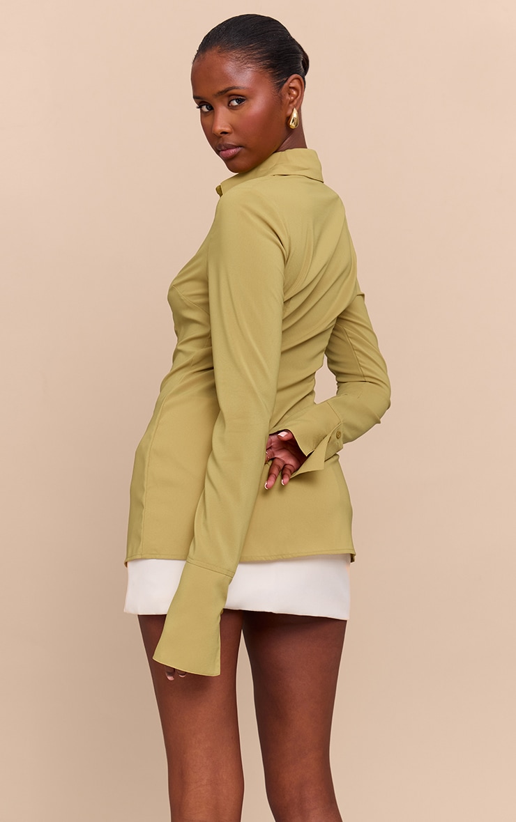 Green Chiffon Fitted Shirt image 2