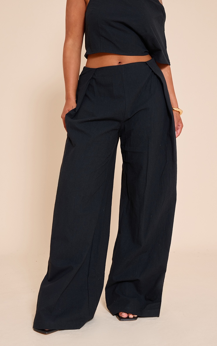 Shape BLACK Linen Look Highwaisted Pleated Wide Leg Pants image 2