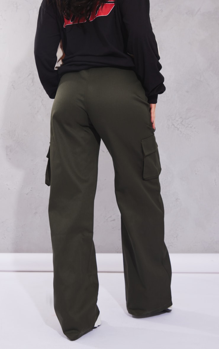 Khaki Animal Print Wide Leg Terry Knit Pants