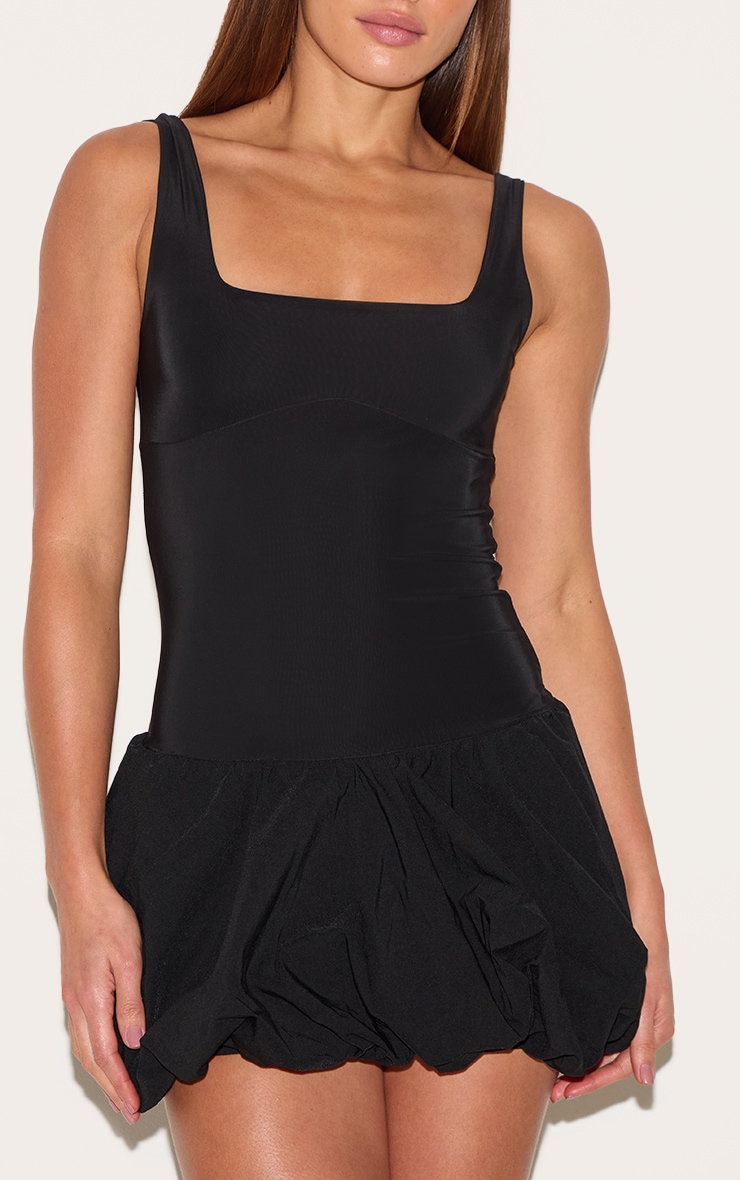 Tall Black Slinky Puff Hem Mini Dress image 4