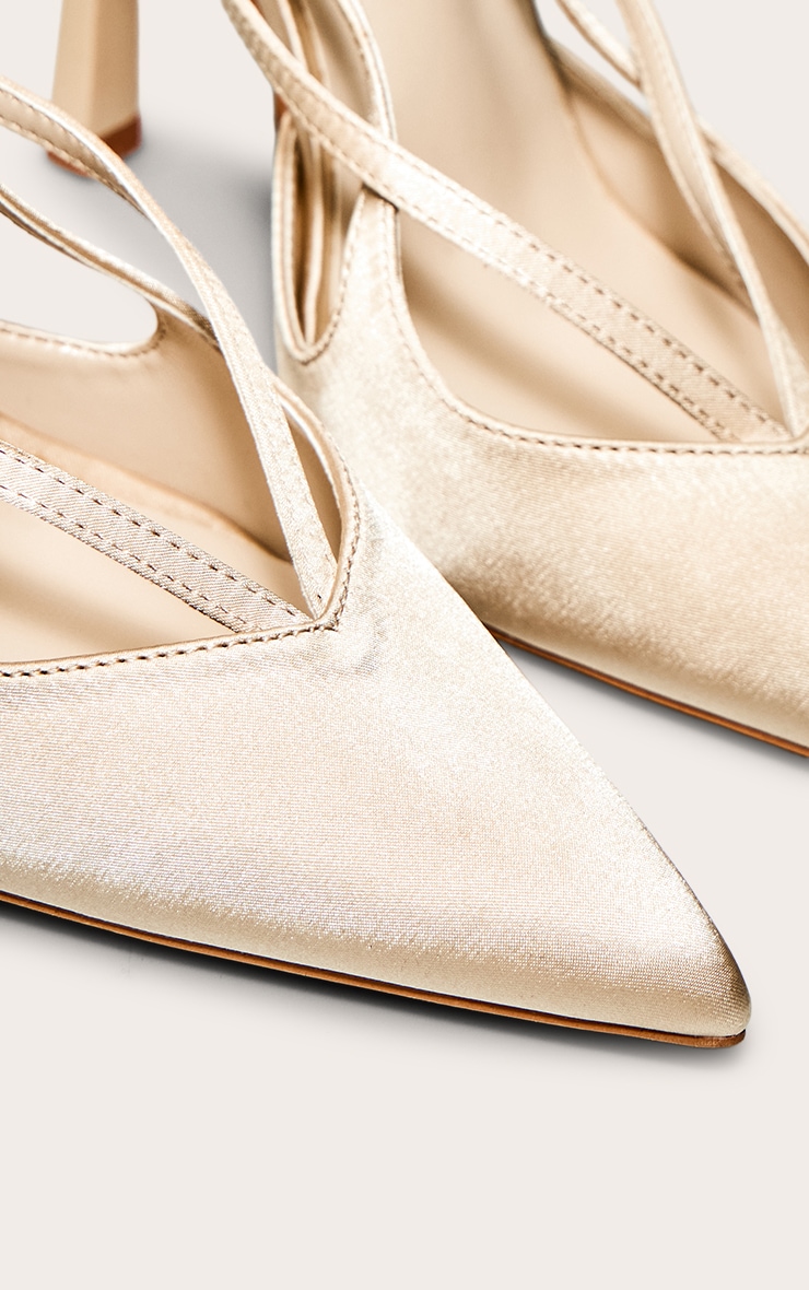 PLT Label Champagne Satin Sling Back Strappy Stiletto Heel Court image 5
