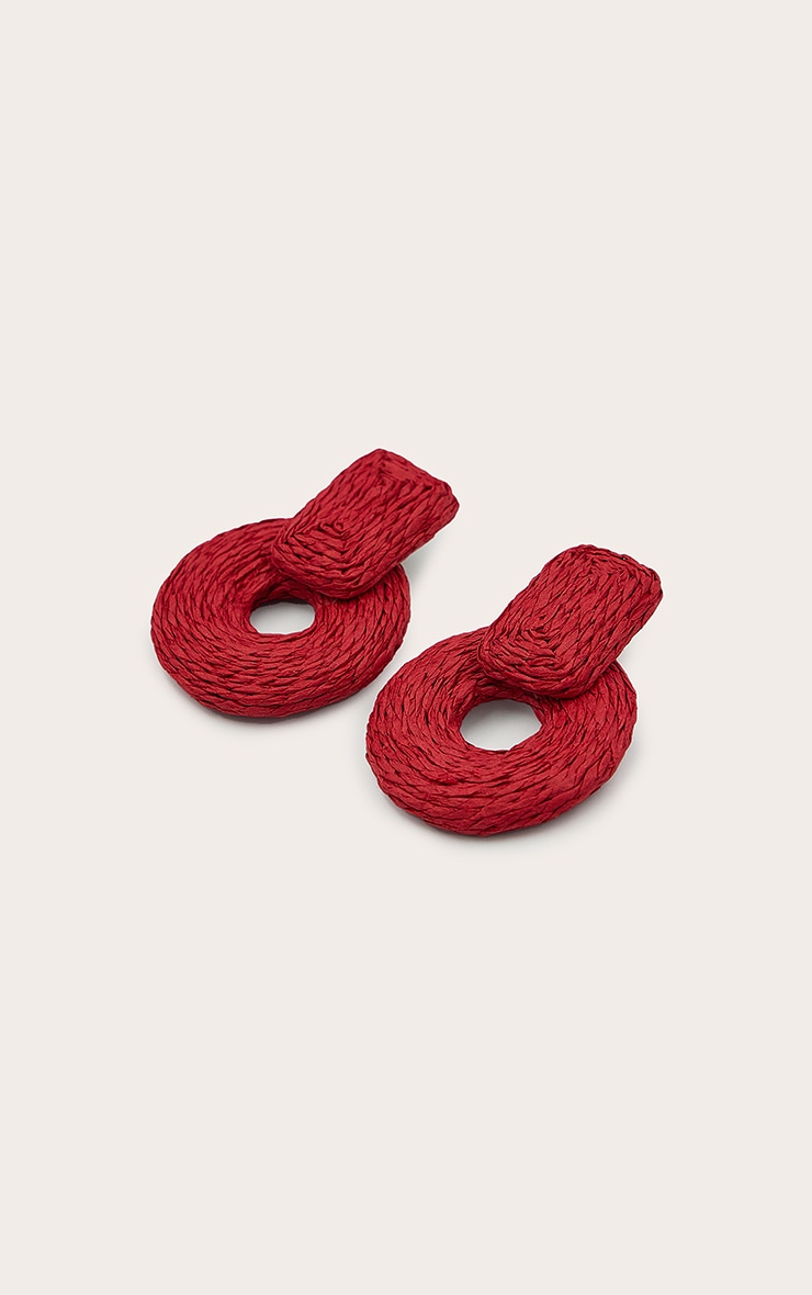 Bright Red Raffia Door Knocker Earrings image 3
