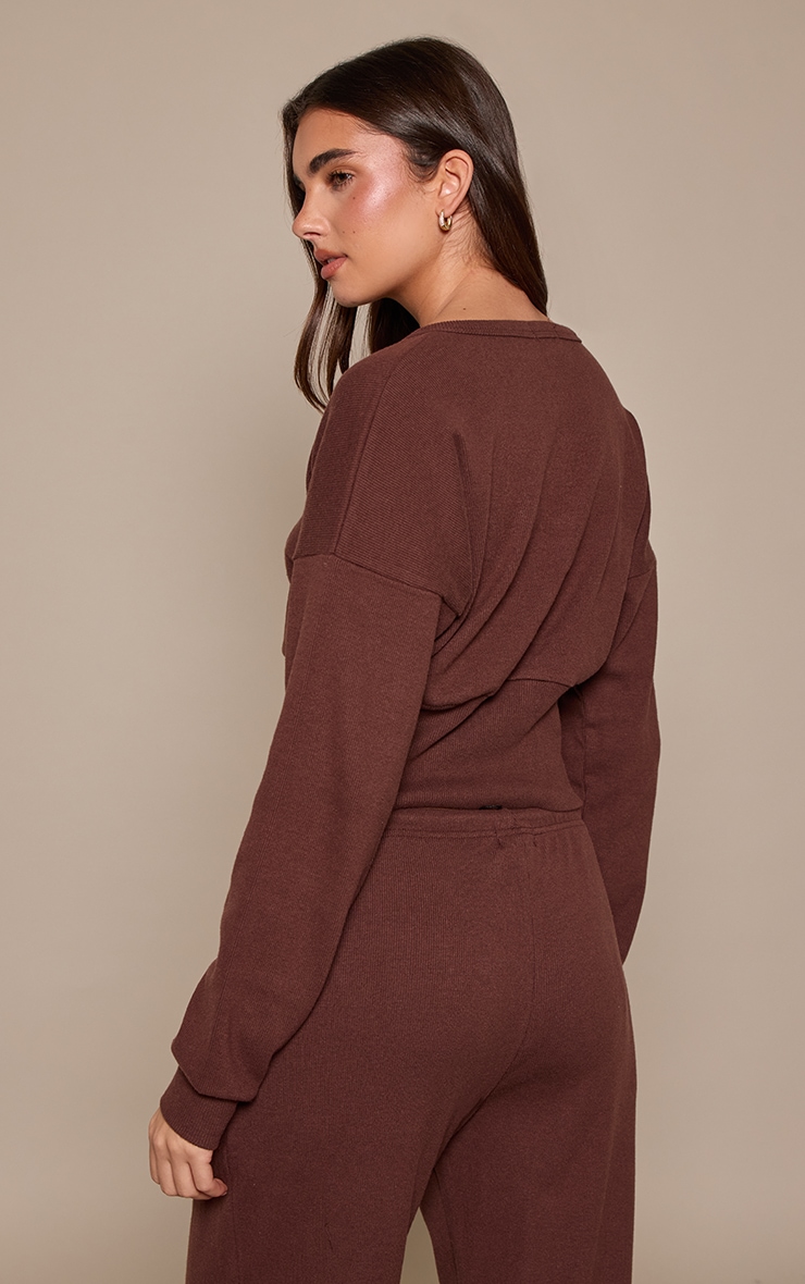 Dark Brown Soft Rib Cinched Waist Cardigan image 2